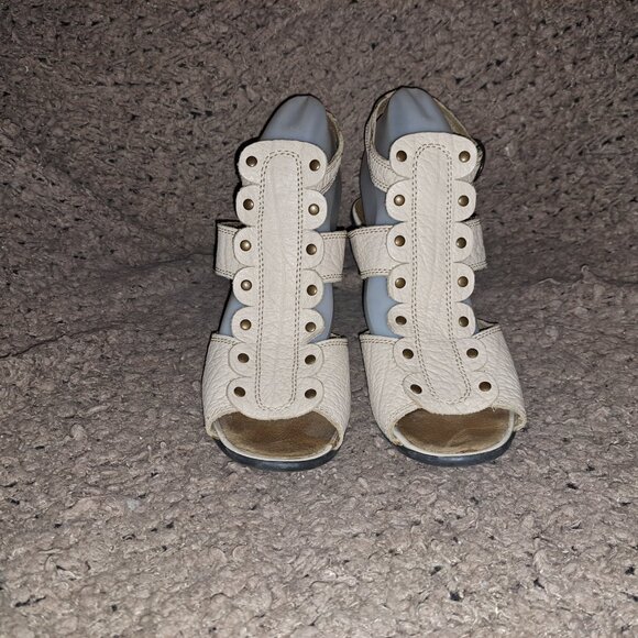 VINTAGE FLY GIRL-FLY LONDON-Prune-Beige Studded Leather-Sz 41/9.5-Excellent - Picture 3 of 8